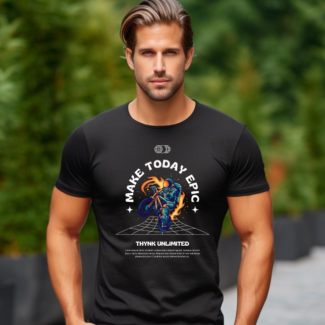 Black Blue Illustrated Biker Astronaut T-Shirt (Creator Uploaded)