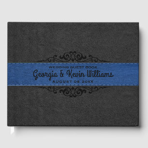 Black & Blue Leather Black Swirl Accent Guest Book