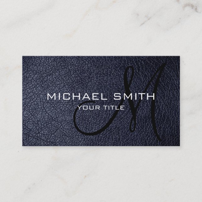 Black Blue leather Business Card (Front)