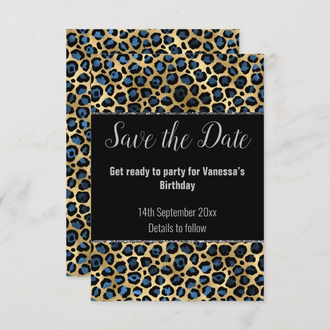 BLACK BLUE LEOPARD SAVE THE DATE  RSVP (Front/Back)