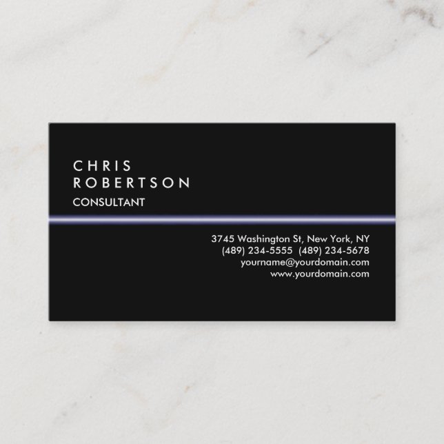 Black Blue Light Modern Creative Business Card (Front)
