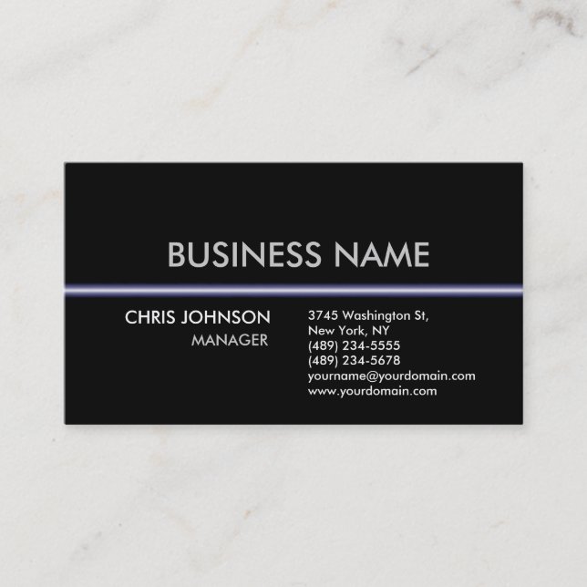 Black Blue Light Plain Modern Business Card (Front)