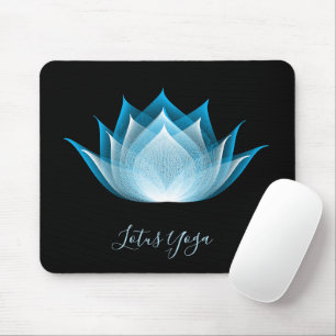 Black Blue Lotus Moiré Drawing Flower Graphic Yoga Mouse Pad