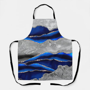 BLACK BLUE MARBLE AGATE GOLD GLITTER GLAM APRON