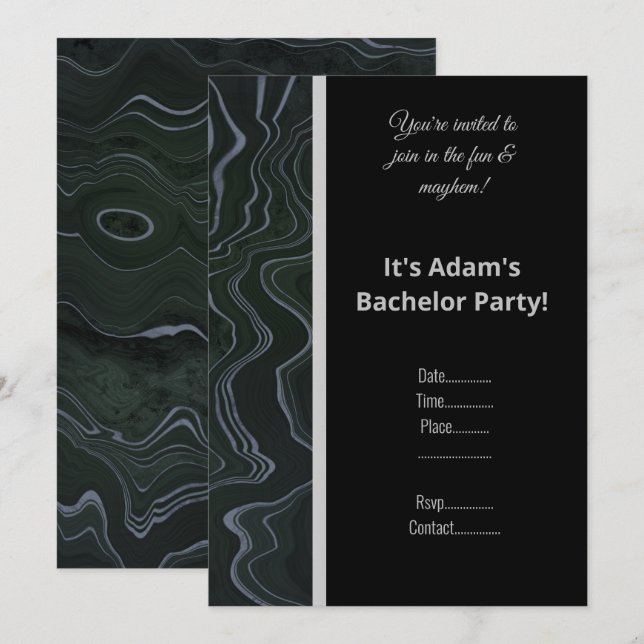 BLACK BLUE MARBLE  PATTERN BACHELOR PARTY INVITE (Front/Back)