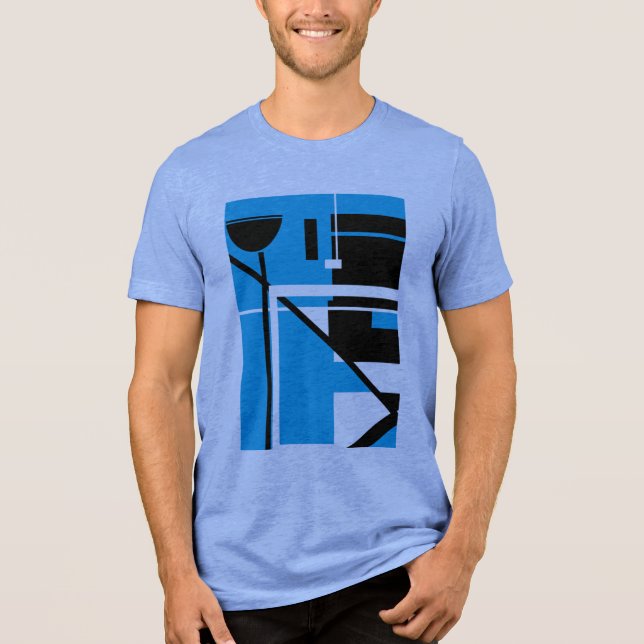 Black Blue MCM-inspired Geometric Shapes Abstract Tri-Blend Shirt (Front)