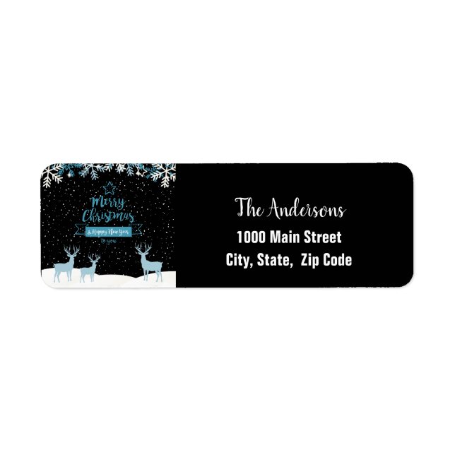 Black Blue Merry Christmas Return Address Label (Front)