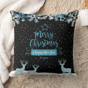 Black Blue Merry Christmas Throw Pillow