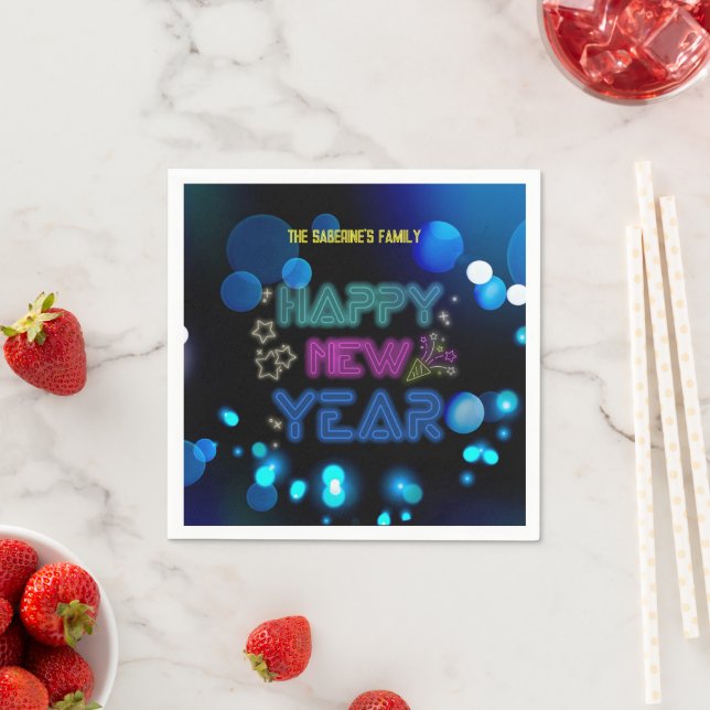 Black & Blue Midnight Sparkle Neon Glow New Year  Napkin (Insitu)