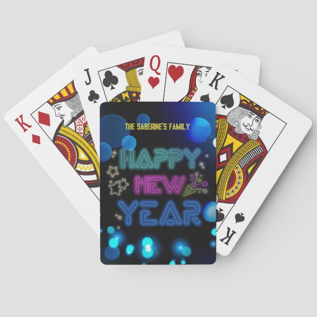 Black & Blue Midnight Sparkle Neon Glow New Year  Playing Cards (Back)