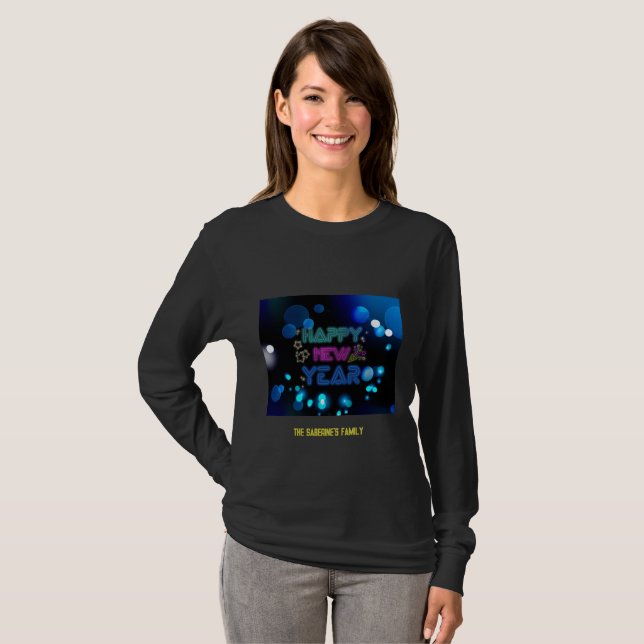 Black & Blue Midnight Sparkle Neon Glow New Year  T-Shirt (Front Full)