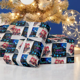 Black & Blue Midnight Sparkle Neon Glow New Year  Wrapping Paper