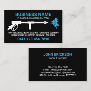 Black Blue Modern Pressure Washing Service Business Card