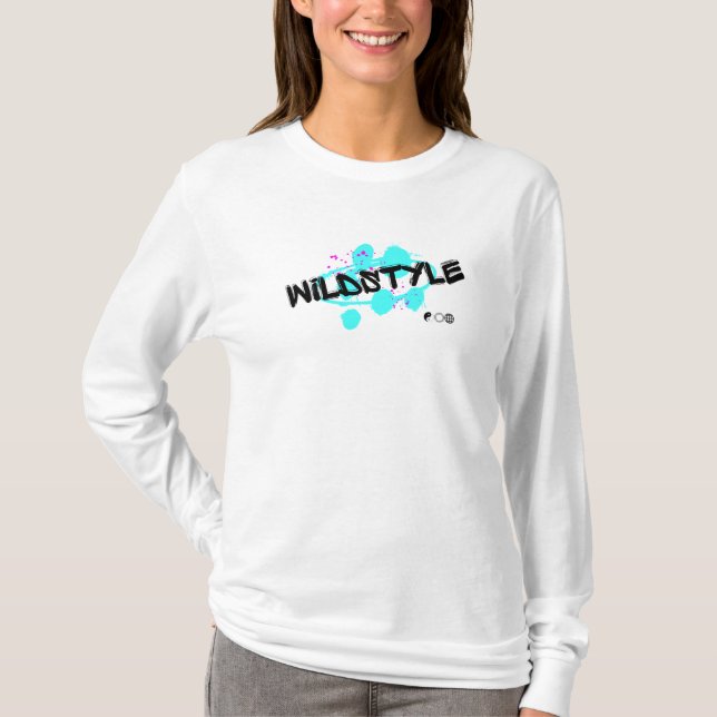 Black Blue Modern Wildstyle Long Sleeve T-Shirt (Front)