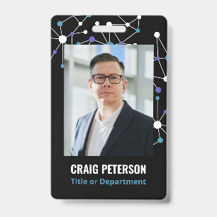 Black Blue Molecules ID Photo Badge