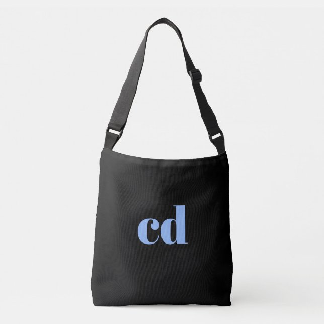 Black blue monogram initials elegant modern crossbody bag (Front)