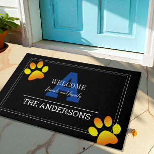 Black / Blue Monogrammed Family Custom / Paws SM Doormat