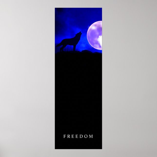 Black Blue Motivational Freedom Wolf Door Poster (Front)