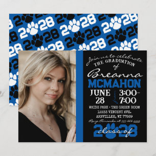 Black & Blue Paw Print Graduation Photo Invitation