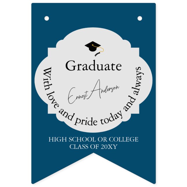 Black Blue Photo Congrats Grad Graduate Graduation Bunting (Tenth Flag)