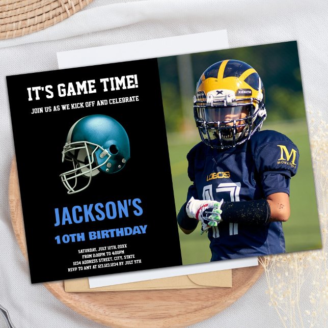 Black Blue Photo Football Birthday Invitations (Black Blue Photo Football Birthday Invitations)