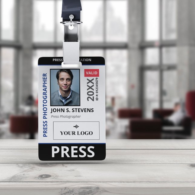 Black Blue Photo & Larger Logo Press ID ID Badge (Creator Uploaded)