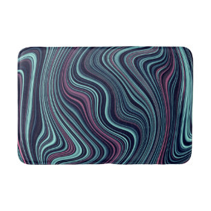 Black Blue Pink Wavy Marbling Agate Abstraction Bath Mat