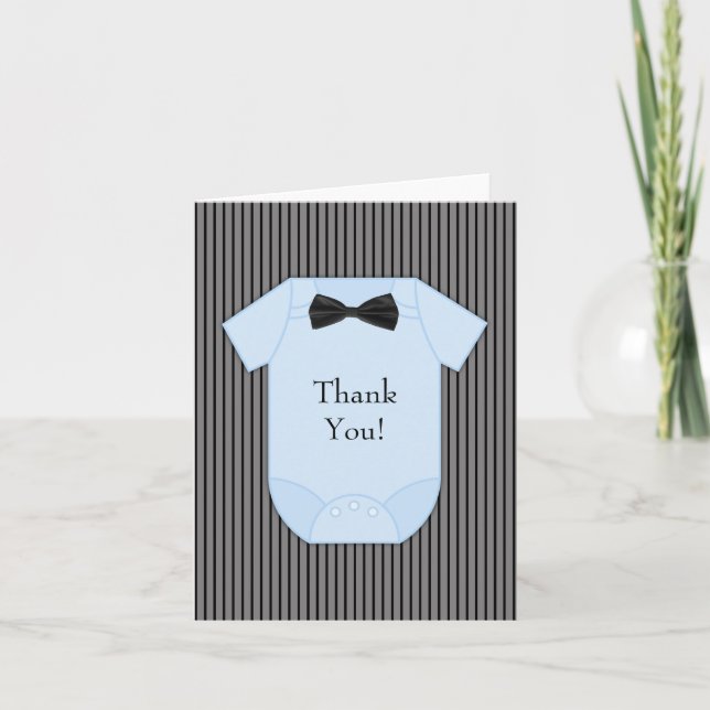 Black Blue Pinstripe Baby Boy Thank You Cards (Front)