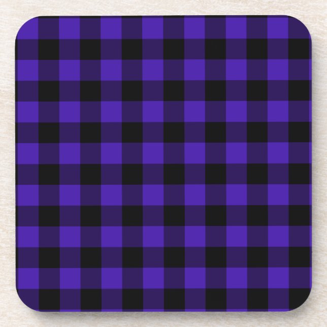 Black & Blue Plaid Checked Coaster (Front)
