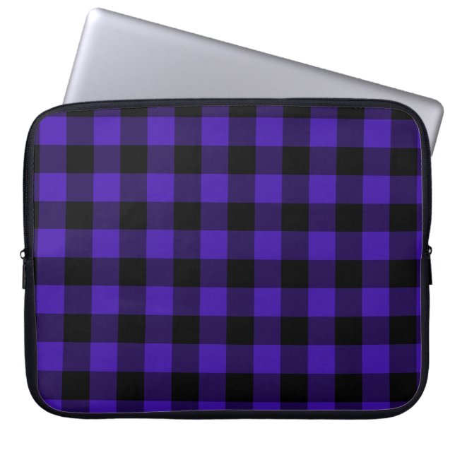 Black & Blue Plaid Checked Laptop Sleeve (Front)