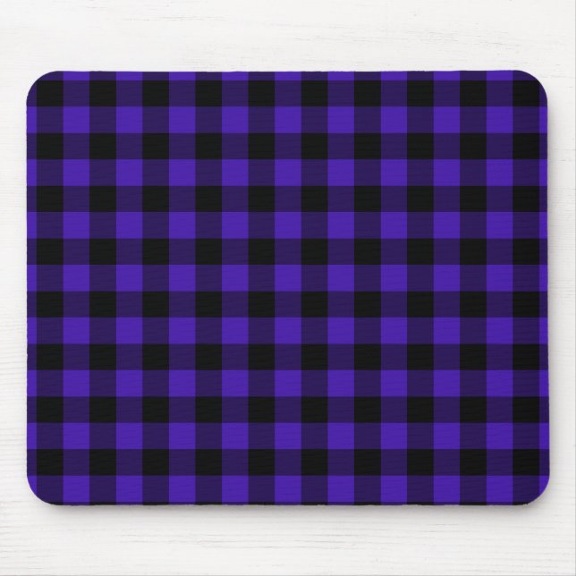 Black & Blue Plaid Checked Mouse Pad (Front)