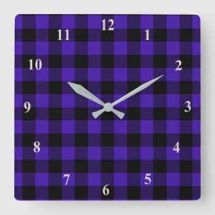 Black & Blue Plaid Checked Square Wall Clock