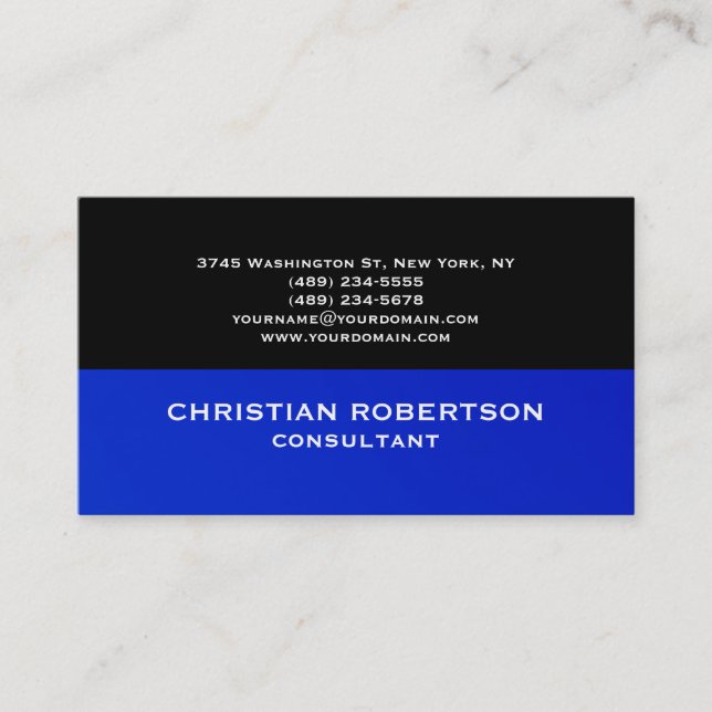 Black Blue Plain Modern Consultant Business Card (Front)