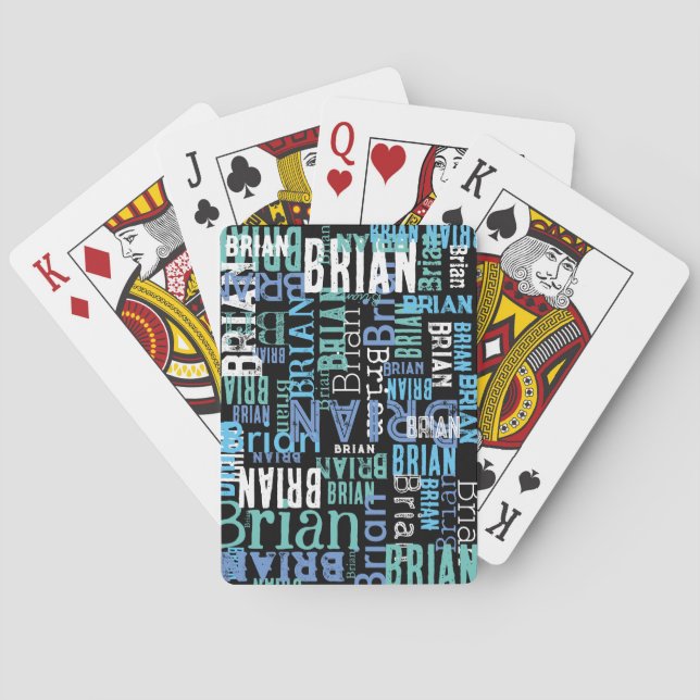 Black Blue Playing Cards Typography Name Pattern (Back)