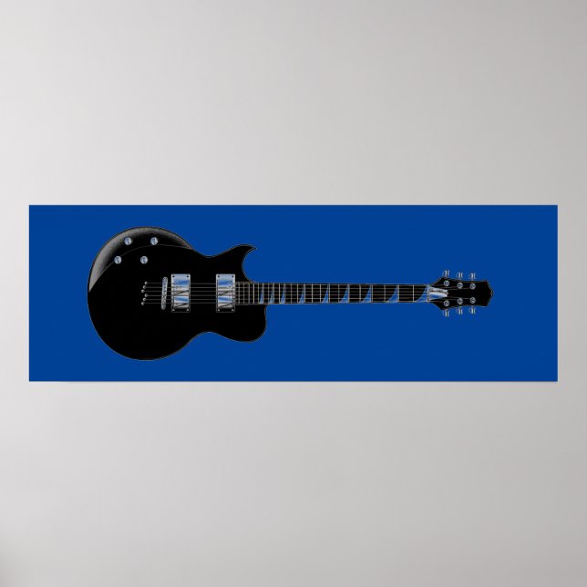 Black Blue Pop Art Electric Guitar Print (Front)