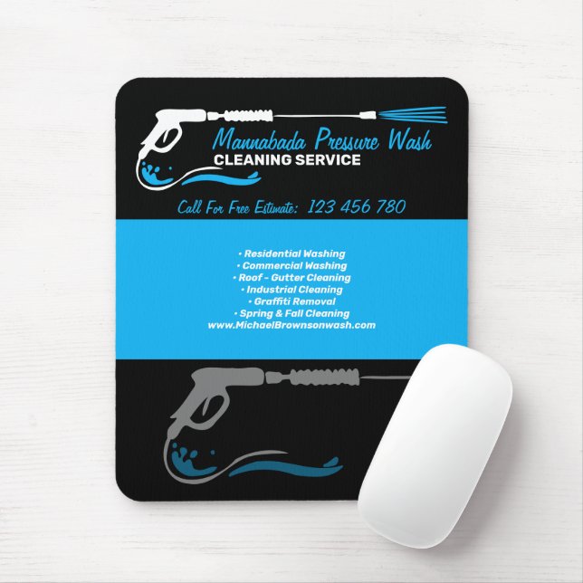 Black Blue Pressure Washing Water Cleaning Pro Mouse Pad (With Mouse)