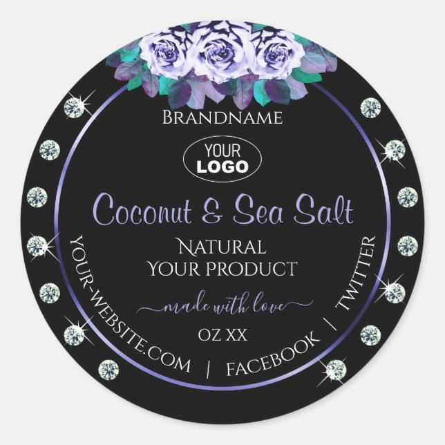 Black Blue Product Packaging Labels Diamonds Logo (Front)