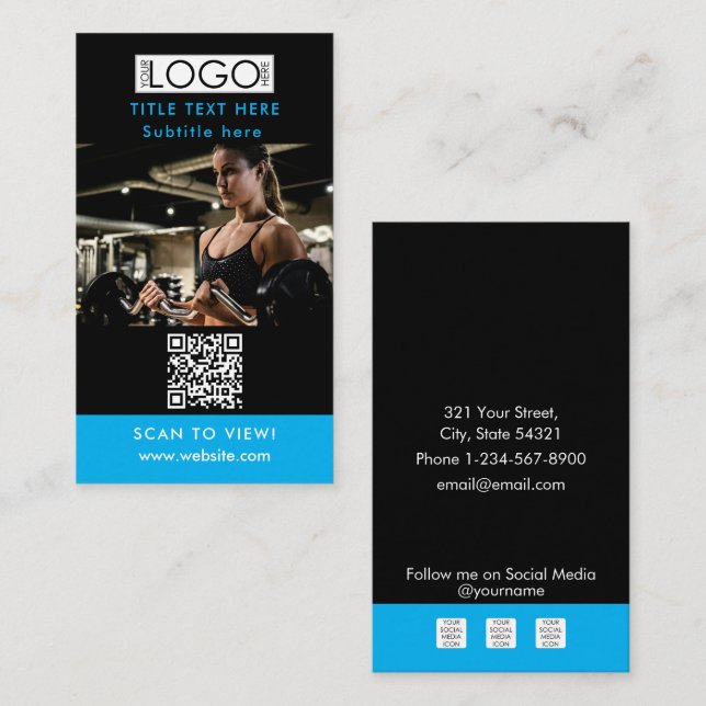 Black & Blue Promotional QR Code Business Logo Card (Front/Back)