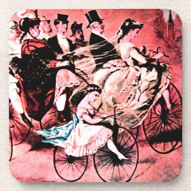 BLACK BLUE RED BICYCLE WEDDING PARTY COASTER (Front)