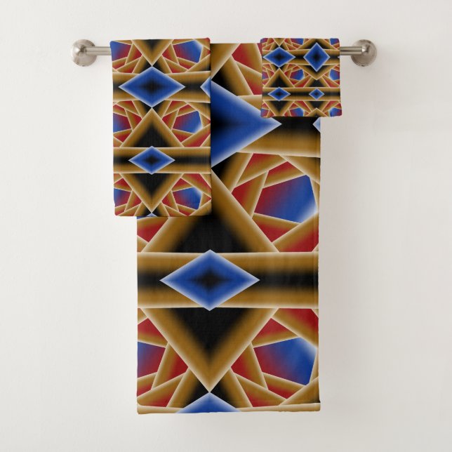 Black Blue Red Gold Ombre Abyss Abstract Art Bath Towel Set (Insitu)