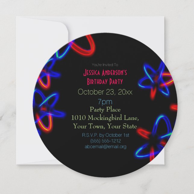Black Blue Red Laser Neon Lights Birthday Invitation (Front)