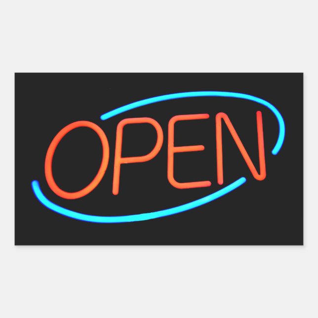 Black, Blue, & Red Neon OPEN Sign Bar Sticker (Front)
