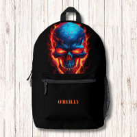 Black Blue Red Skull Flames Modern Monogram