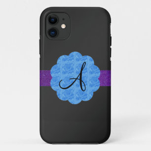 Black blue roses monogram Case-Mate iPhone case