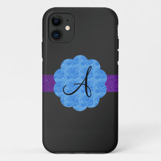 Black blue roses monogram Case-Mate iPhone case
