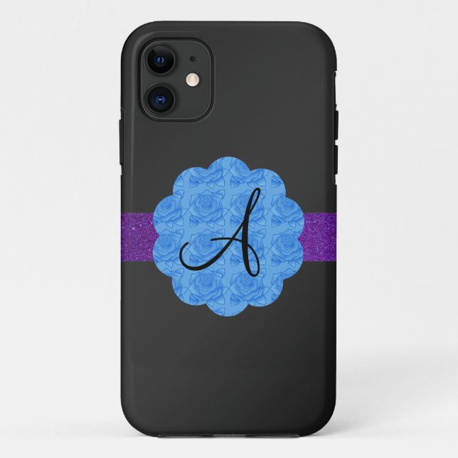 Black blue roses monogram Case-Mate iPhone case (Back)
