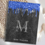 Black Blue Silver Glitter Drips Leather Monogram Planner<br><div class="desc">Custom monogram calendar planner. Keep all your appointments and schedule handy with our modern and elegant black blue and silver glitter drips on vintage leather planner with personalised monogrammed initial and name. This unique planner is perfect for office planning, school schedule, family appointments and work business schedules. See our collection...</div>