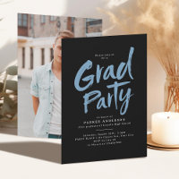 Black Blue Simple Modern Brush Script Grad Party