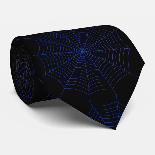 Black blue spider web Halloween pattern Tie (Rolled)
