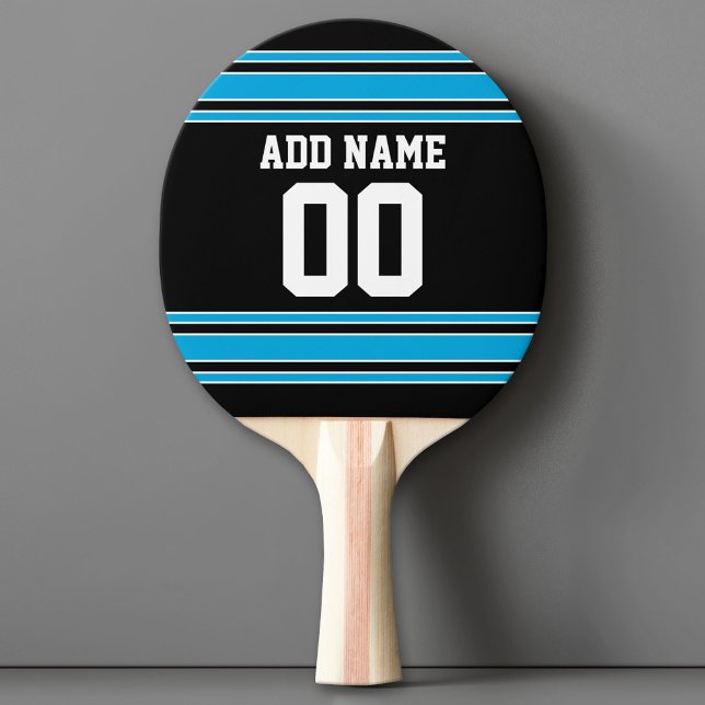 Black Blue Sports Jersey with Your Name and Number Ping Pong Paddle (Custom Ping Pong Paddle - Team or College colors Sports Jersey)